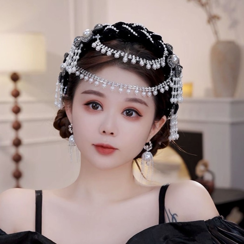 민족풍 꽃무늬 벨벳 헤어밴드 탈부착 가능한 진주 태슬  - Good Floral & Wedding Decor Supply Photos 리뷰 및 가격